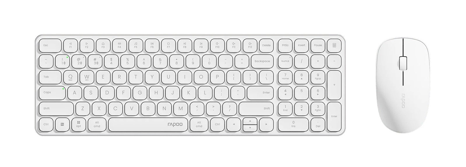 RAPOO 9320M Bluetooth 4.0, 5.0 + 2.4G  Wireless Multi-mode Keyboard Mouse Combo, Aluminum Base, 2400 DPI, 10M Range, Compact White Retail Pack RAPOO 9320M Bluetooth 4.0, 5.0 + 2.4G  Wireless Multi-mode Keyboard Mouse Combo, Aluminum Base, 2400 DPI, 10M Range, Compact White Retail Pack